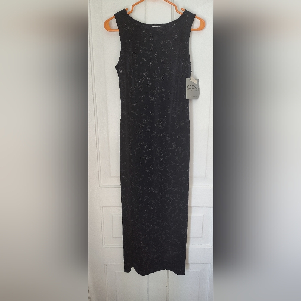 Vintage CDC Formal Party Dress Evening gown Black Sequence Beaded Floral Size 6